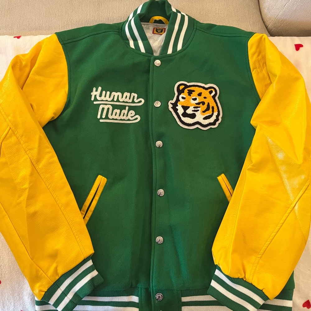 Brand New Human Made Varsity Jacket ( Color - Green & Yellow ) Packaged Bag
